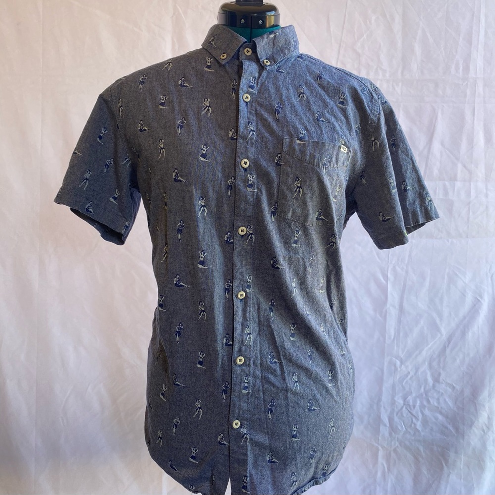 LOST Men’s/Unisex Blue Button Down Hula shirt